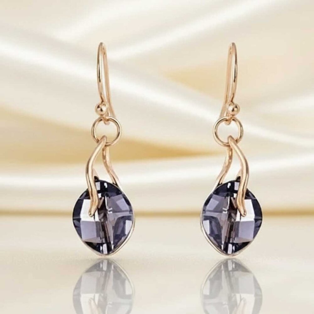 Ladies Purple Rose Gold Crystal Earrings